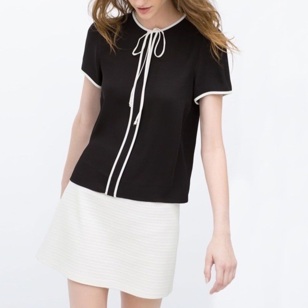 Zara Black Blouse with White Trim